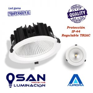 Downlight Led reflector PRO, IP-44, 60º, regulable TRIAC